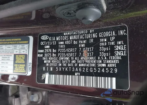 2014 Kia Sorento Lx z USA, uszkodzony, nr VIN 5XYKT3A62EG524529